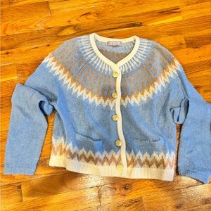 J. Crew Blue and Tan Women's Cardigan